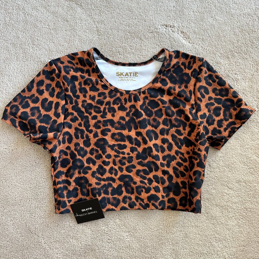 Skatie Leopard Cropped Short Sleeve Bikini Top